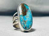 Tsosie Family Native American Navajo Signed Kingman Turquoise Huge Oval Sterling Silver Ring-Nativo Arts