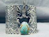 Rare San Felipe Signed Royston Turquoise Sterling Silver Scorpion Huge Cuff-Nativo Arts