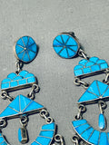 One Of The Most Intricate Ever Vintage Native American Zuni Turquoise Sterling Silver Earrings-Nativo Arts