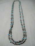 Marvelous Native American Navajo Hand Tooled Sterling Silver Turquoise Bead Wrap Around Necklace-Nativo Arts