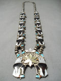 Eagle Vintage Native American Zuni Navajo Turquoise Sterling Silver Squash Blossom Necklace-Nativo Arts