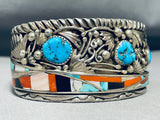 The Best Vintage Native American Navajo David Tune Turquoise Inlay Sterling Silver Bracelet-Nativo Arts