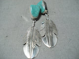 Marvelous Native American Navajo Royston Turquoise Sterling Silver Feather Earrings-Nativo Arts