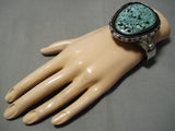 One Of The Largest Green Turquoise Vintage Native American Navajo Sterling Silver Bracelet Old-Nativo Arts