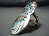 Native American Quint Quam Important Vintage Zuni Turquoise Bluejay Sterling Silver Ring-Nativo Arts