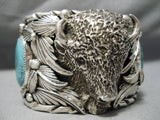 Crazy Buffalo Heavy Native American Turquoise Sterling Silver Bracelet- 246 Gram-Nativo Arts