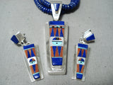 One Of The Best Native American Zuni Lapis Sterling Silver Inlay Necklace-Nativo Arts
