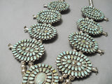 Important Vintage Native American Navajo Green Turquoise Sterling Silver Squash Blossom Necklace-Nativo Arts