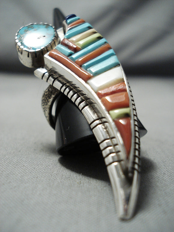 One Of The Best Native American Navajo Turquoise Sterling Silver Inlay Ring-Nativo Arts