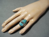 Huge Men's Vintage Native American Navajo Kingman Turquoise Sterling Silver Ring Old-Nativo Arts