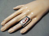 Amazing Zuni Native American Coral Ironwood Sterling Silver Ring-Nativo Arts