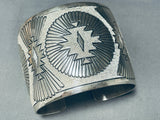 Huge Concho Native American Navajo Hand Tooled Sterling Silver Bracelet Cuff-Nativo Arts