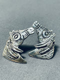 Unique Important Hand Stamped Native American Navajo Sterling Silver Horse Earrings-Nativo Arts