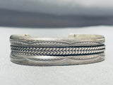 Superior Vintage Native American Navajo Sterling Silver Bracelet Signed Tahe-Nativo Arts
