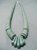 Native American Quality Santo Domingo Graduating Green Turquoise Sterling Silver Necklace-Nativo Arts