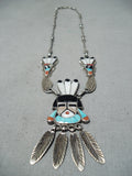 One Of The Best Vintage Native American Zuni Turquoise Kachina Sterling Silver Inlay Necklace-Nativo Arts
