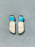 Native American Brilliant Vintage Isleta Sleeping Beauty Turquoise Sterling Silver Earrings-Nativo Arts