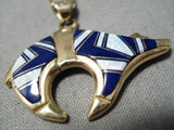 Rare Solid 14k Gold Vintage Navajo Lapis Opal Native American Necklace-Nativo Arts