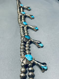 Leaves Older Vintage Native American Navajo Turquoise Sterling Silver Squash Blossom Necklace-Nativo Arts