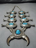 Opulent Vintage Native American Navajo Turquoise Sterling Silver Concho Squash Blossom Necklace-Nativo Arts