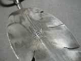 Detailed Native American Navajo Turquoise Sterling Silver Feather Necklace-Nativo Arts