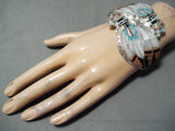 One Of The Most Detailed Native American Zuni Turquoise Sterling Silver Bracelet-Nativo Arts