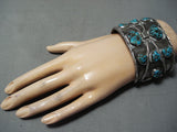 Huge Heavy Thick Vintage Native American Navajo Turquoise Sterling Silver Bracelet Old-Nativo Arts