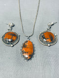 Tremendous Vintage Native American Navajo Petrified Wood Sterling Silver Necklace & Earring Set-Nativo Arts