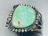 Heavy Vintage Native American Navajo Green Turquoise Sterling Silver Swirl Bracelet Old-Nativo Arts