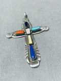 Wonderful Vintage Native American Zuni Blue Gem Turquoise Sterling Silver Cross Pendant-Nativo Arts