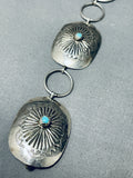 Unique Dangling Cross Vintage Native American Navajo Turquoise Sterling Silver Concho Belt-Nativo Arts
