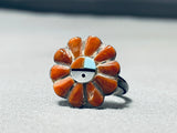 Marvelous Vintage Native American Zuni Spiny Oyster Sterling Silver Sunface Ring-Nativo Arts