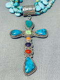 One Of The Most Unique Vintage Navajo Turquoise Cross Sterling Silver Necklace-Nativo Arts