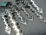 One Of The Most Detailed Vintage Native American Navajo Green Turquoise Sterling Silver Earrings-Nativo Arts