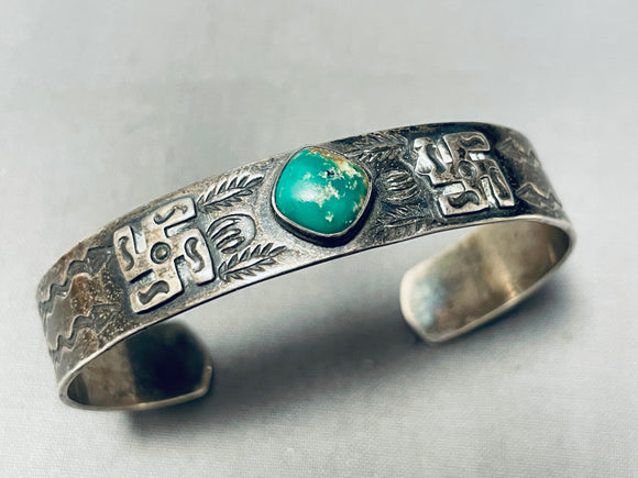 Early Vintage Native American Navajo Whirling Logs Royston Turquoise Coin Silver Bracelet-Nativo Arts