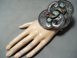 Biggest Best Vintage Native American Navajo Turquoise Bear Cla Sterling Silver Bracelet-Nativo Arts