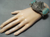Native American Huge Heavy Buffalo Nativer American #8 Turquoise Sterling Silver Bracelet-Nativo Arts