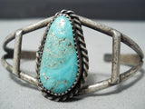 Tremendous Vintage Native American Navajo Kingman Turquoise Sterling Silver Bracelet Old-Nativo Arts