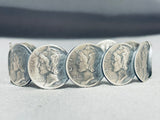 Outstanding Native American Navajo Signed Blue Diamond Turquoise 10 Mercury Dimes Bracelet-Nativo Arts