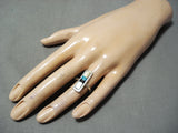 Native American Gorgeous Vintage Zuni Turquoise Inlay Sterling Silver Shell Ring-Nativo Arts