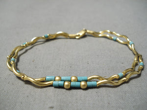 Solid 14k Gold Vintage Native American Turquoise Heishi Bracelet-Nativo Arts