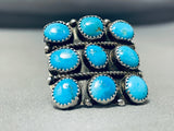 Phenomenal Vintage Native American Navajo 9 Kingman Turquoise Sterling Silver Large Ring-Nativo Arts