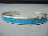 Beautiful Zuni Native American Turquoise Inlay Sterling Silver Bracelet-Nativo Arts