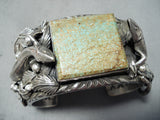 Heavy 184 Gram Native American #8 Turquoise Lizard Sterling Silver Bracelet-Nativo Arts