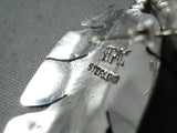 Rare Detailed Intricate Native American Navajo Feather Sterling Silver Amber Earrings-Nativo Arts