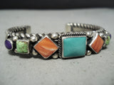 Heavy Wire Vintage Native American Navajo Turquoise Sterling Silver Lapis Bracelet-Nativo Arts