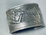 Unique Texture Sterling Silver Native American Navajo Hand Carved Kachina Heavy Bracelet-Nativo Arts