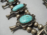 Authentic Vintage Native American Navajo Domed Turquoise Sterling Silver Squash Blossom Necklace-Nativo Arts
