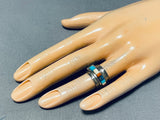 Native American Pottawatomi Vintage Very Rare Turquoise Inlay Sterling Silver Ring-Nativo Arts