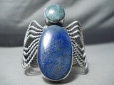 Colossal Spider Native American Navajo Coiled Turquoise Lapis Sterling Silver Bracelet-Nativo Arts